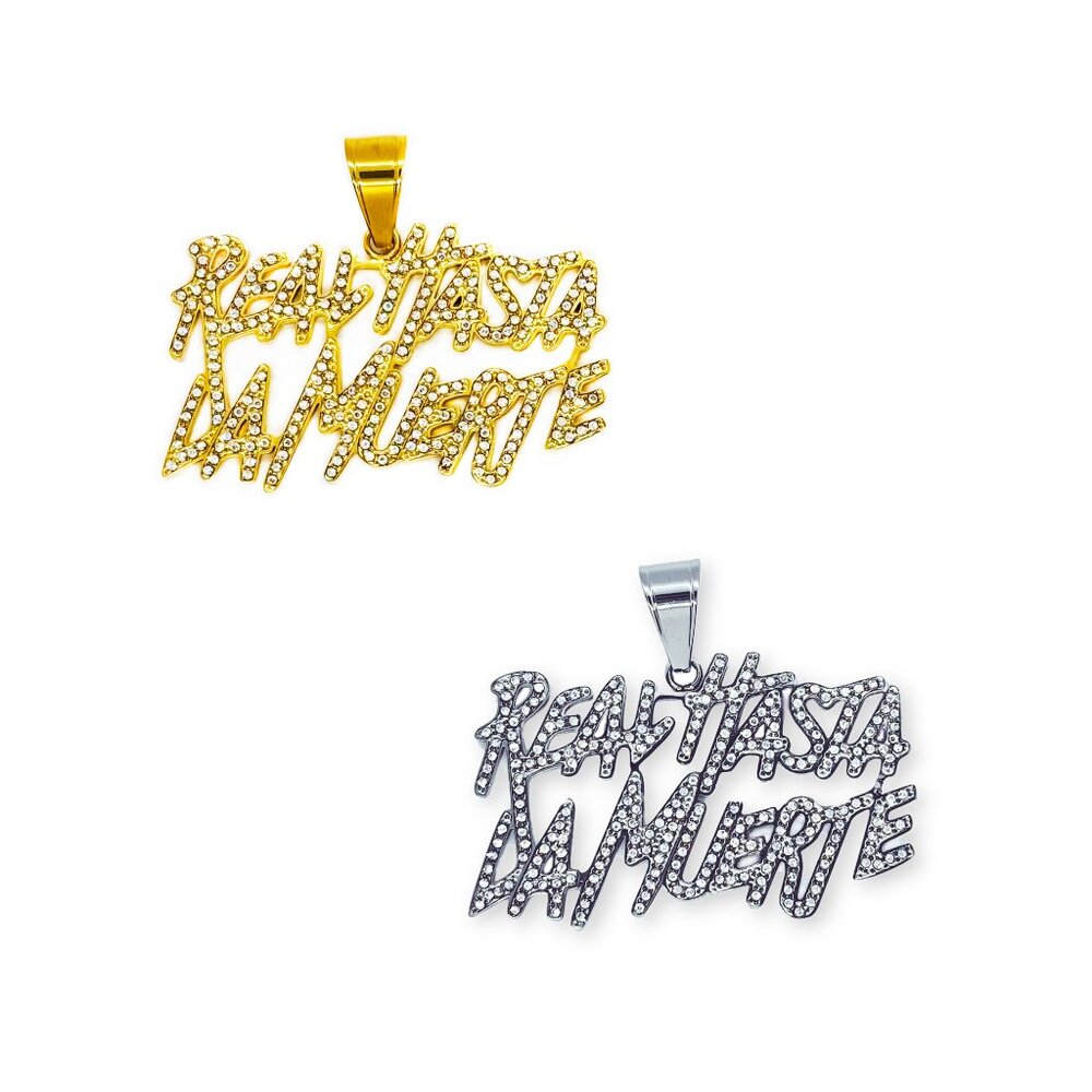 14k Gold Plated 'Real Hasta La Muerte' Pendant, 24 inches Cuban Necklace 24"